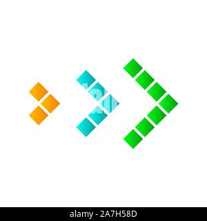Set of dotted arrows. Arrow icon isolated. Color vector arrows. Halftone arrows to right. Stock Vector