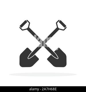 Shovel icon - vector. Two crossed shovels. Gardening logo design element, isolated. Stock Vector