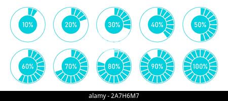 Vector indicator loading. Set of blue circular progress bar icon. Vector percentage indicators. Circle diagrams for infographics. Stock Vector