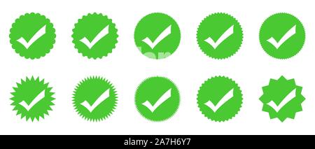 Set of Check marks - vector. Green check marks isolated. Approved stamp or medal. Vector icon Stock Vector