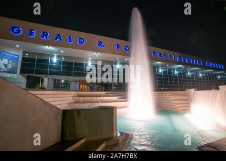 Grand Rapids, MI - September 21, 2019: Exterior of the Gerald Ford Presidential Museum at night in Grand Rapids Stock Photo