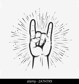Rock on gesture symbol. Heavy metal hand gesture vector illustration Stock Vector