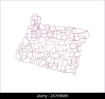 States winemakers - stylized maps from silhouettes of wine bottles, glasses and decanters. Map of Oregon. Stock Vector