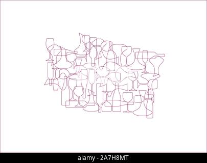 States winemakers - stylized maps from silhouettes of wine bottles, glasses and decanters. Map of Washington. Stock Vector