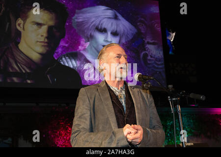 October 19, 2019 - Los Angeles, CA - Brian Henson, Director, Producer, Writer, Performer and Chairman of the Board of the Jim Henson Company addresses Stock Photo