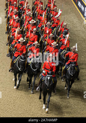 Toronto, Canada. 2nd Nov, 2019. Members of the Royal Canadian Mounted Police (RCMP) perform during the RCMP Musical Ride at the 2019 Royal Agricultural Winter Fair in Toronto, Canada, on Nov. 2, 2019. Credit: Zou Zheng/Xinhua/Alamy Live News Stock Photo