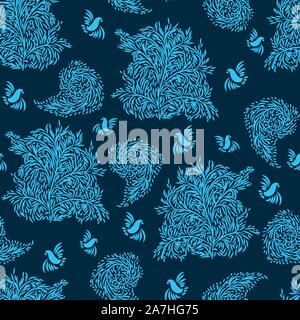 seamless vector ornamental toile pattern with trees,birds, and paisleys Stock Vector