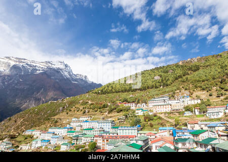 Namche Bazaar village on the way to Everest Base. Nepal. Asia. Stock Photo