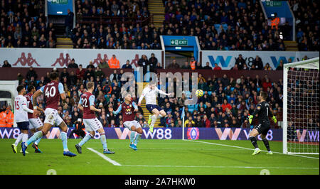 Birmingham. 3rd Nov, 2019. Liverpool's Andrew Robertson (2nd R) scores a goal during the English Premier League match between Aston Villa and Liverpool in Birmingham, Britain on Nov. 2, 2019. FOR EDITORIAL USE ONLY. NOT FOR SALE FOR MARKETING OR ADVERTISING CAMPAIGNS. NO USE WITH UNAUTHORIZED AUDIO, VIDEO, DATA, FIXTURE LISTS, CLUB/LEAGUE LOGOS OR 'LIVE' SERVICES. ONLINE IN-MATCH USE LIMITED TO 45 IMAGES, NO VIDEO EMULATION. NO USE IN BETTING, GAMES OR SINGLE CLUB/LEAGUE/PLAYER PUBLICATIONS. Credit: Xinhua/Alamy Live News Stock Photo