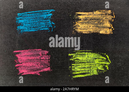 Grunge color chalk art brush in square line shape on black board background. Decoration and design element Stock Photo