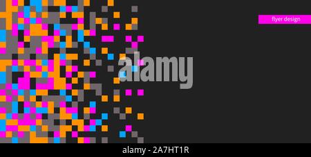 pixel background, color pixel pattern, horizontal web tech banner, digital square, abstract vector mosaic, digital technology template for flyer Stock Vector