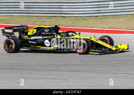 Austin, Texas, USA. 2nd Nov, 2019. Renault driver Nico Hulkenberg (27) of Germany in action during the Formula 1 Emirates United States Grand Prix practice session held at the Circuit of the Americas racetrack in Austin, Texas. Credit: Dan Wozniak/ZUMA Wire/Alamy Live News Stock Photo