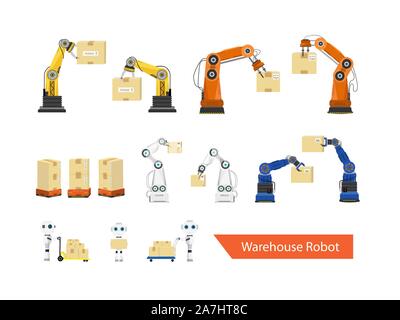 Set of warehouse robots isolated vector illustration Stock Vector