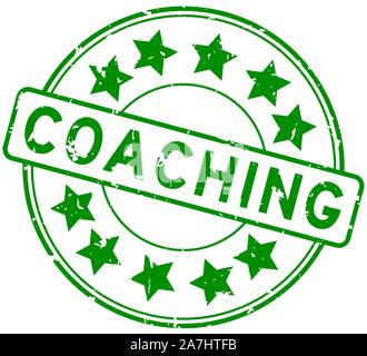 Grunge green coaching word with star icon round rubber seal stamp on white background Stock Vector