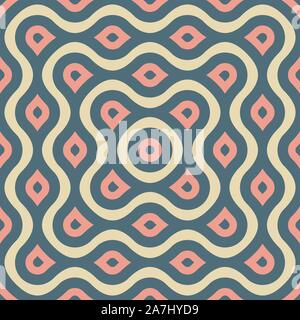 Flat vector design seamless geometry pattern background of lines and dots forming eyes in the center Stock Vector