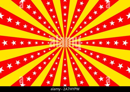 circus vintage background, vector red yellow circus retro poster with stars, cartoon carnival wallpaper, starburst comic pattern Stock Vector