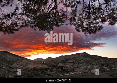 Sunset in the mountains of Aspe, province of Alicante, Spain. Stock Photo