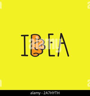 Idea concept, lettering idea with brain, creative vector mind sign Stock Vector