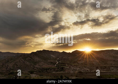 Sunset in the mountains of Aspe, province of Alicante, Spain. Stock Photo