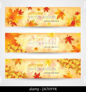 Three autumn banners with colorful leaves. Vector Stock Vector