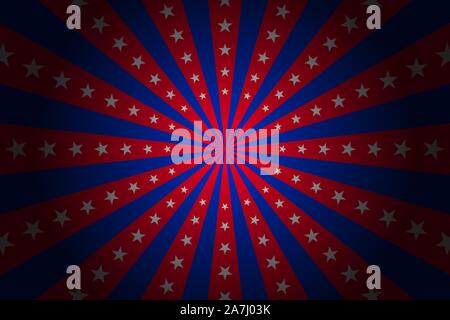 circus vintage background with rays, vector red abd blue circus retro poster with stars, cartoon carnival wallpaper, starburst comic pattern Stock Vector