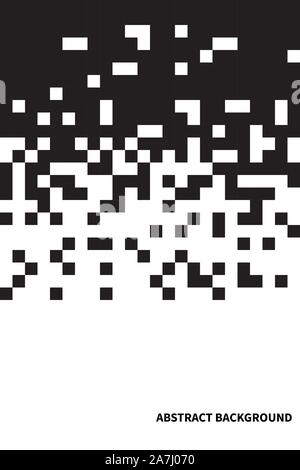 pixel background, black and white pixel pattern, cover for brochure, web tech banner, digital square, abstract vector mosaic Stock Vector