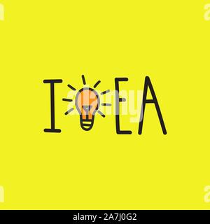 Idea concept, lettering idea with lamp, creative vector mind sign Stock Vector