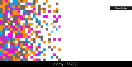 pixel background, color pixel pattern, horizontal web tech banner, digital square, abstract vector mosaic, white digital technology template for flyer Stock Vector