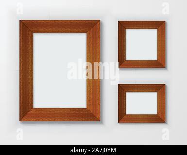 Set classic wooden frames on white background Stock Vector