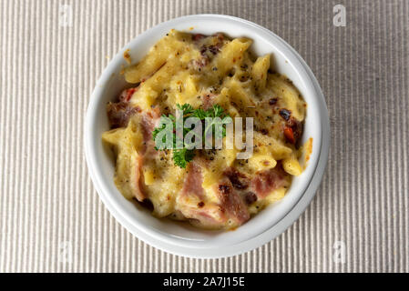 Bacon and cheese pasta bake, Macaroni with cheese Stock Photo