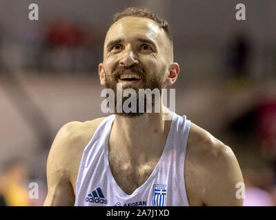 Glasgow, Scotland, UK. 2nd March, 2019. Greece's Konstadínos Baniótis after competing during Day 2 of the Glasgow 2019 European Athletics Indoor Championships, at the Emirates Arena. Iain McGuinness / Alamy Live News Stock Photo