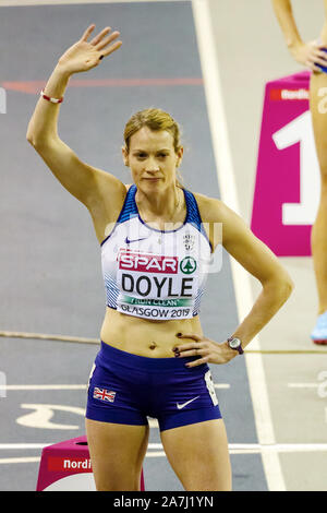 Glasgow, Scotland, UK. 1st March, 2019. Great Britain's Eilidh Doyle before competing during Day 1 of the Glasgow 2019 European Athletics Indoor Championships, at the Emirates Arena. Iain McGuinness / Alamy Live News Stock Photo