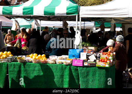 fresh fruit and vegetables for sell on market stall at Guildhall Square Stock Photo