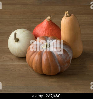 Diversity in shape and taste of fresh pumpkins Stock Photo
