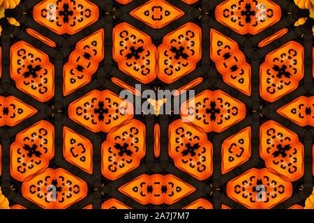 The abstract multicolor texture strange kaleidoscope background with orange and black color Stock Photo