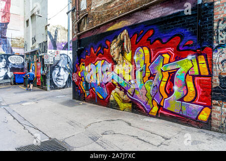Duckboard Place is a famous location for street art in the city of Melbourne. Melbourne, Australia. Stock Photo