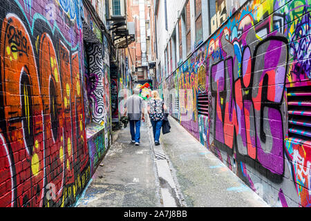 03 Nov 19. Melbourne, Victoria, Australia. Croft Alley in Melbourne is full of street art and attracts both tourists and locals. Stock Photo
