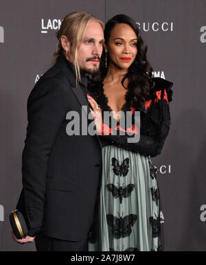 Los Angeles, United States. 2nd Nov, 2019. Zoe Saldana and her husband, Italian artist Marco Perego attend the ninth annual LACMA Art Film gala honoring Betye Saar and Alfonso Cuaron at the Los Angeles County Museum of Art in Los Angeles on Friday, November 2, 2019. Photo by Jim Ruymen/UPI Credit: UPI/Alamy Live News Stock Photo