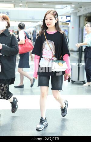 Chinese actress Landi Li arrives at the Beijing Capital International Airport before departure in Beijing, China, 4 September 2019.   Bag: Danse Lente Stock Photo