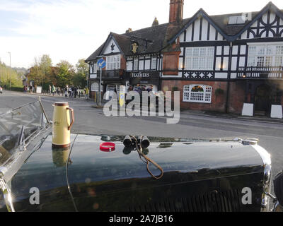 Merstham, Surrey, UK. 3rd Nov, 2019. Veteran cars on the Bonhams London to Brighton annual car run, drive sedately through the village of Merstham, in Surrey, UK Credit: Motofoto/Alamy Live News Stock Photo