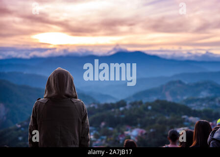 Sunrise watching at Mines View Park, Baguio, Philippines. Stock Photo