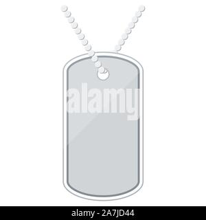 Silver color metal military dog tag icon isolated on white background, flat design identity tag or plate vector illustration. Stock Vector