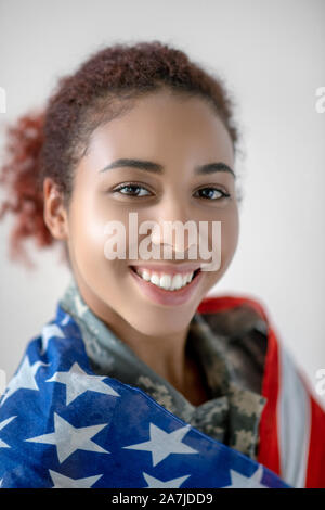 Close up of appealing dark-eyed military woman Stock Photo