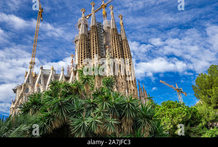 Cathedral La Sagrada Familia in Barcelona, Spain. It is designed by architect Antonio Gaudi and built since 1882. Stock Photo