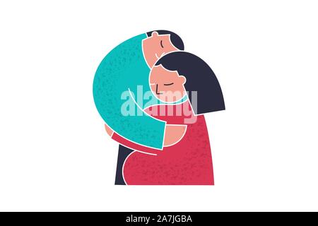 Husband hugs wife cute flat cartoon vector Stock Vector