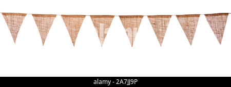 garland with burlap pennants, isolated in front of white Stock Photo