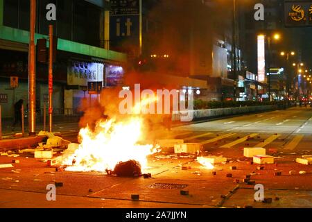 Hong Kong, China. 03rd Nov, 2019. Hong Kong Police use tear gas, pepper spray and water cannons to disperse anti-government protesters as thousands gathered for a banned rally at Causeway Bay, Wan Chai and Mongkok. Credit: Gonzales Photo/Alamy Live News Stock Photo