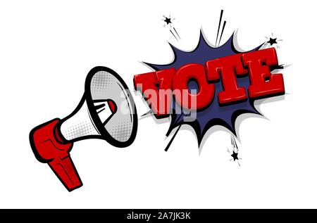 Megaphone vote 2020 USA comic text speech bubble pop art Stock Vector