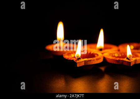 Burning Diya Oil-lamps lighting on-the occasion of Diwali festival Nobody Stock Photo