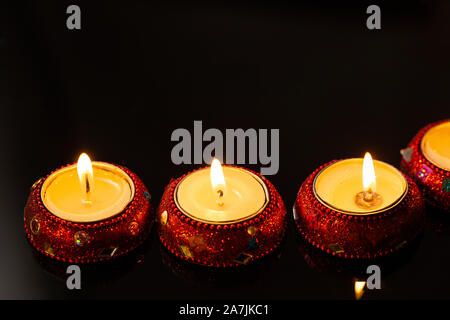 Nobody Shot Large group of burning Candles at Diwali Festival Celebration Stock Photo